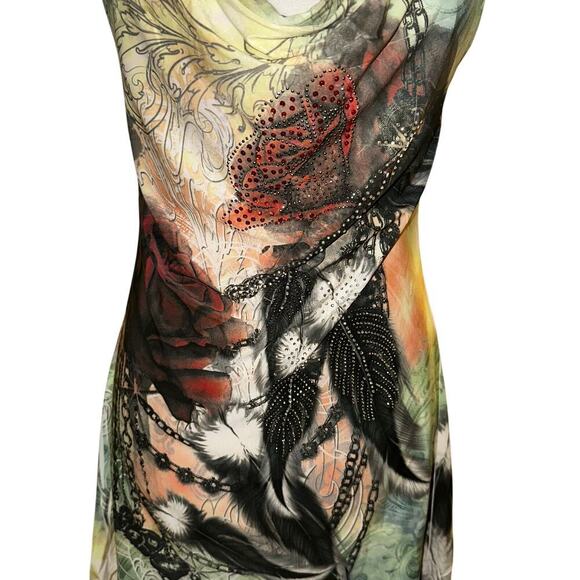 Vintage y2k artsy tattoo print handkerchief hem tunic top - Picture 10 of 10